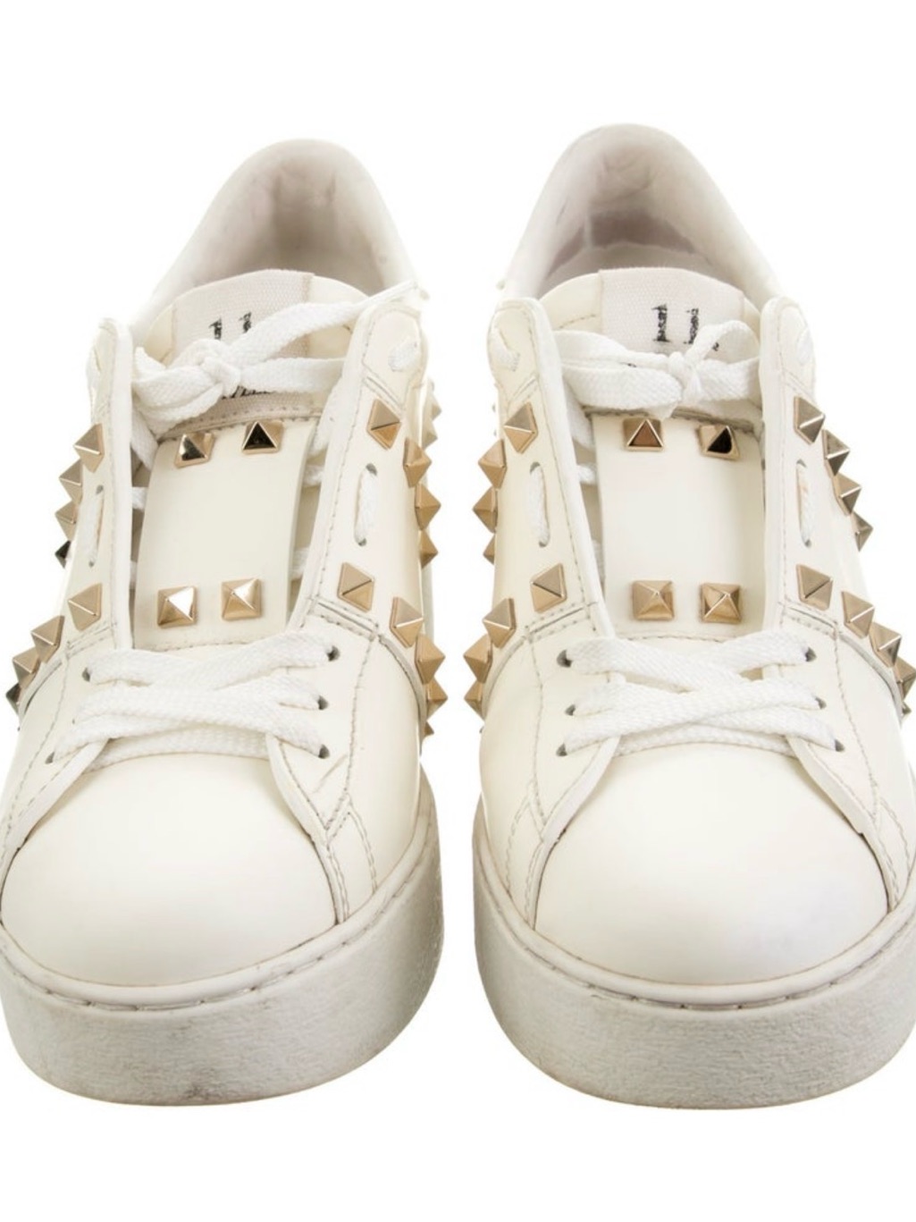 Valentino Ivory Leather LowTop Sneakers With Gold Pyramid Studs